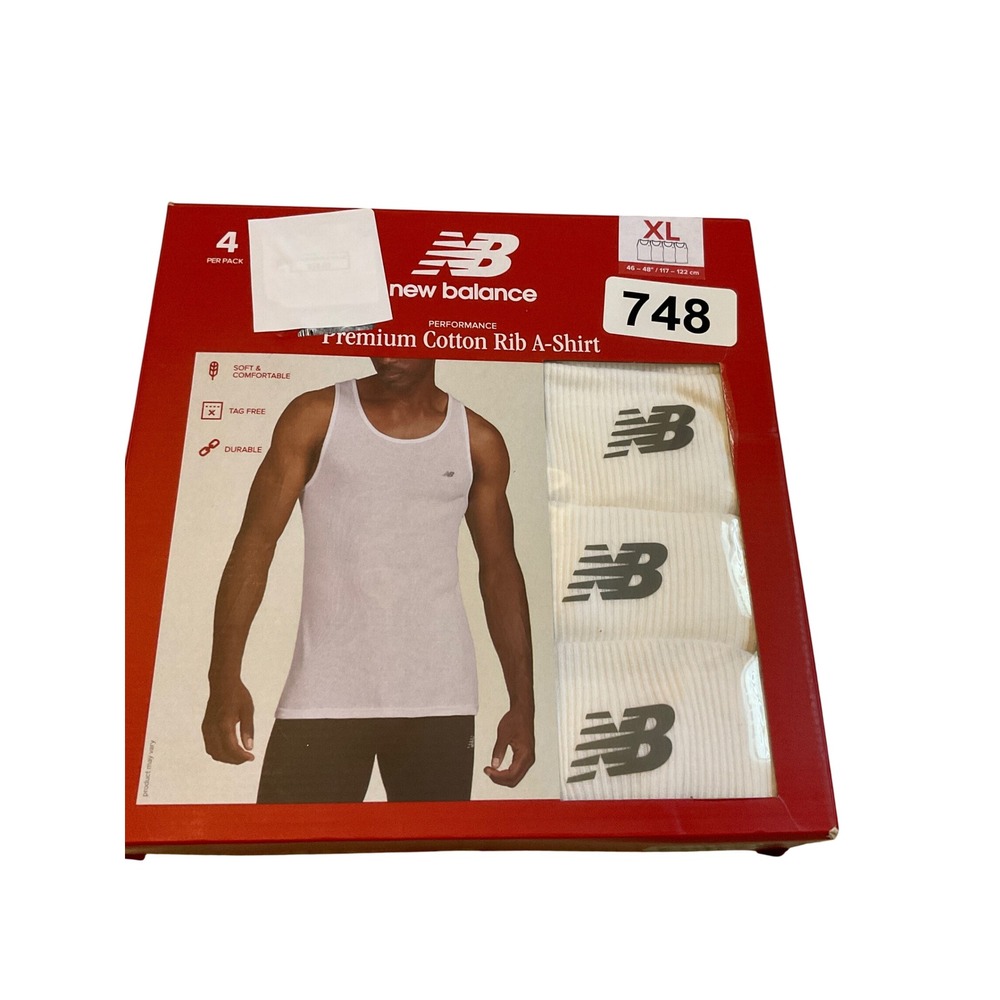 New Balance Mens XL Performance Cotton‎ Rib A Shirt 4 Pack White